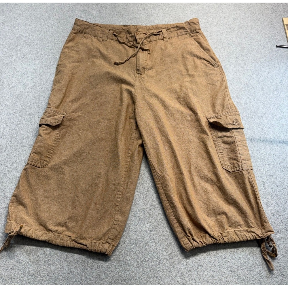Linea Uomo Cargo Capri Pants Womens 40 Brown Cotton Utility Drawstring Cuffs
